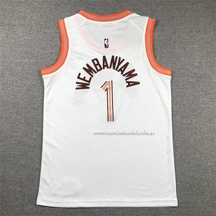 Camiseta Nino San Antonio Spurs Victor Wembanyama NO 1 Ciudad 2023-24 Blanco